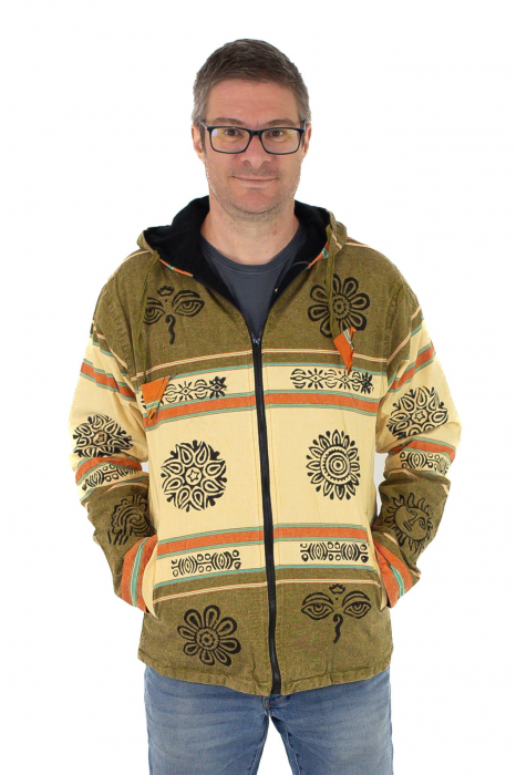 Hanorac unisex din bumbac și polar printat manual - Crem [2]