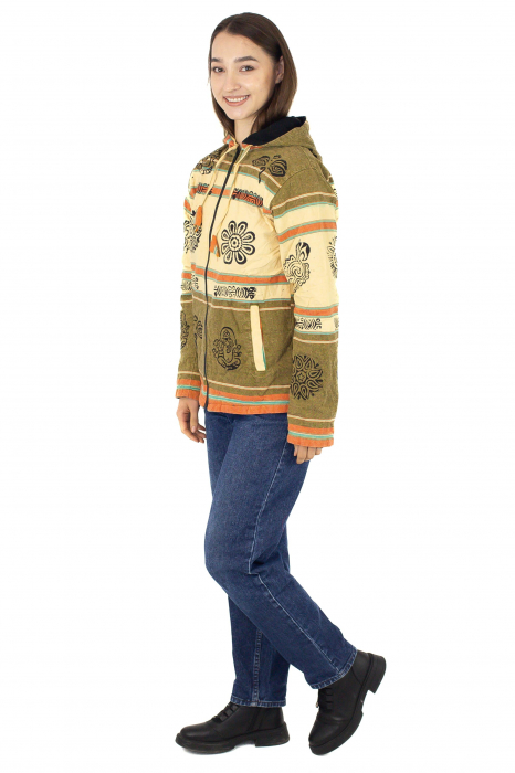 Hanorac unisex din bumbac și polar printat manual - Crem [4]