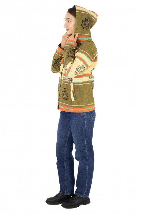 Hanorac unisex din bumbac și polar printat manual - Crem [5]
