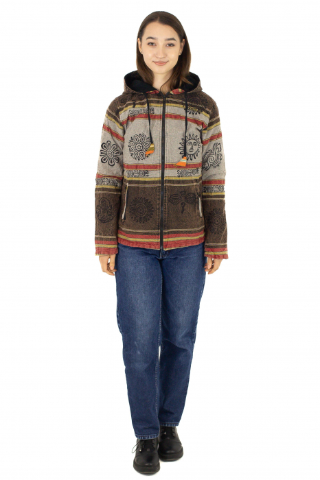 Hanorac unisex din bumbac și polar printat manual - Gri [3]