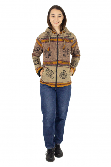 Hanorac unisex din bumbac și polar printat manual - Maro [4]