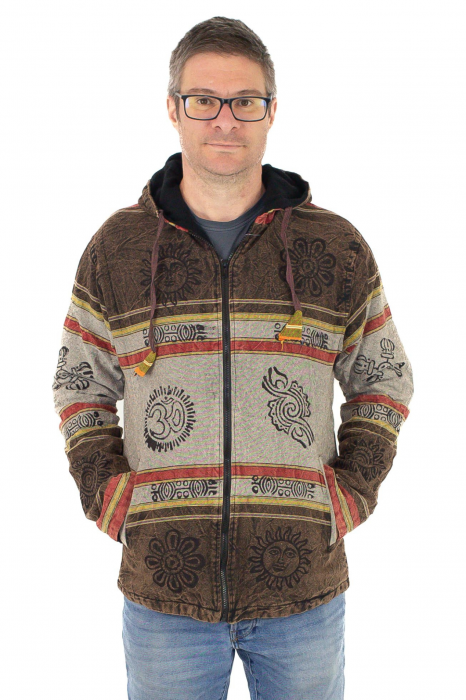 Hanorac unisex din bumbac și polar printat manual - Gri [2]