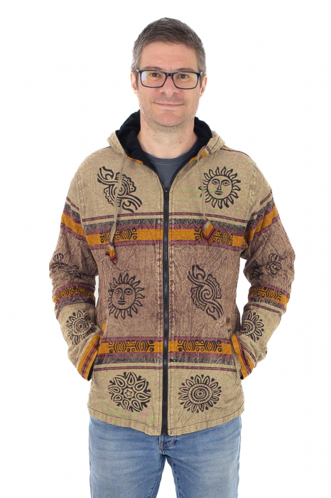 Hanorac unisex din bumbac și polar printat manual - Maro [2]