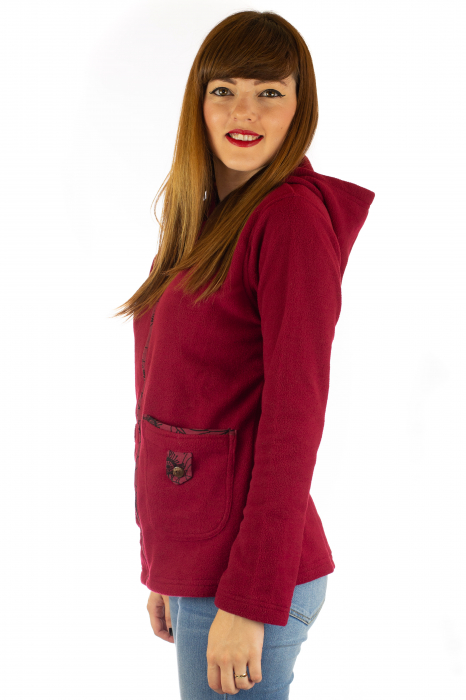 Hanorac visiniu cu gluga si fermoar [3]