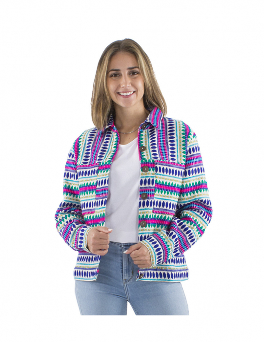 Jachetă damă cu model colorat - Albastru [3]