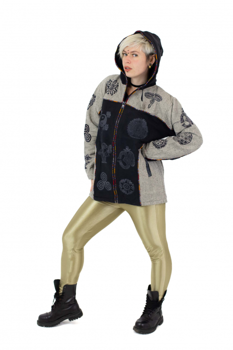 Jacheta de barbati cu polar si cu modele hinduse - Gri [5]