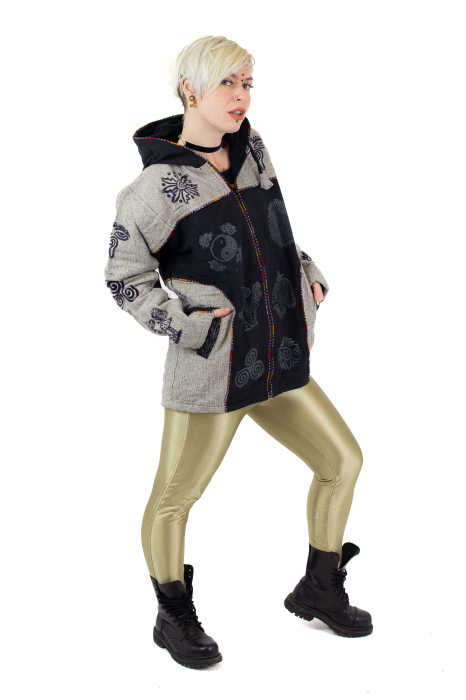 Jacheta de barbati cu polar si cu modele hinduse - Gri [3]