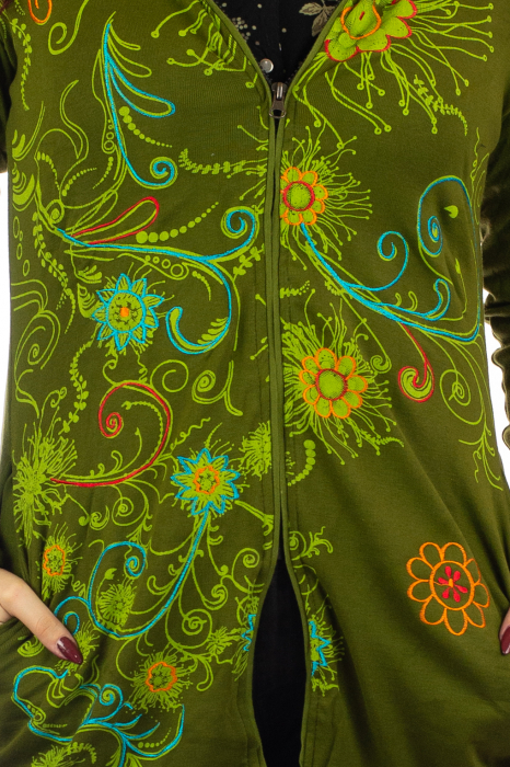 Jacheta de toamna cu print floral - Verde inchis [3]