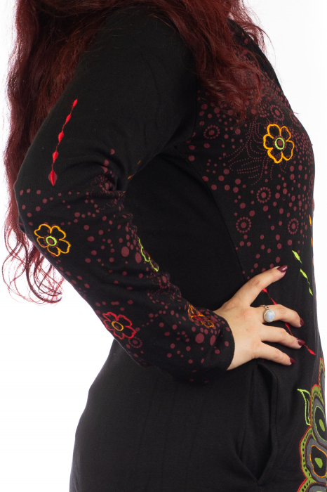 Jacheta de toamna cu print floral - Negru [5]