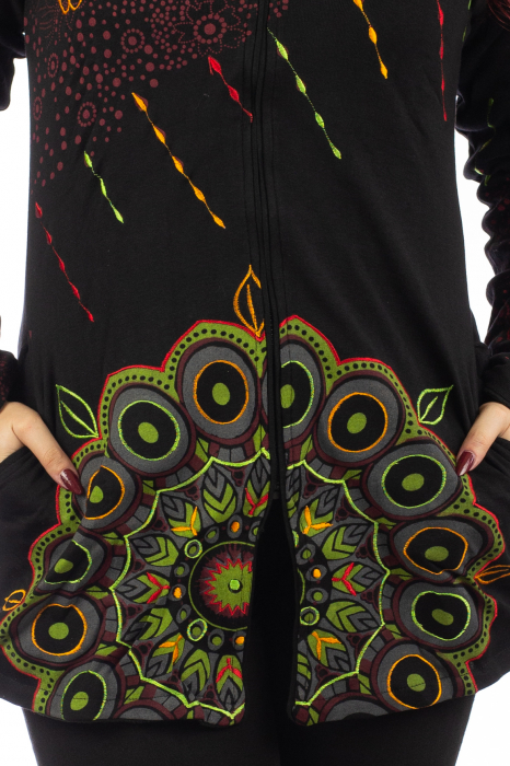 Jacheta de toamna cu print floral - Negru [3]