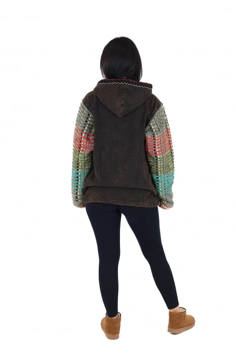 Jacheta din bumbac captusita din polar razor-cut si broderie - Multicolor [5]