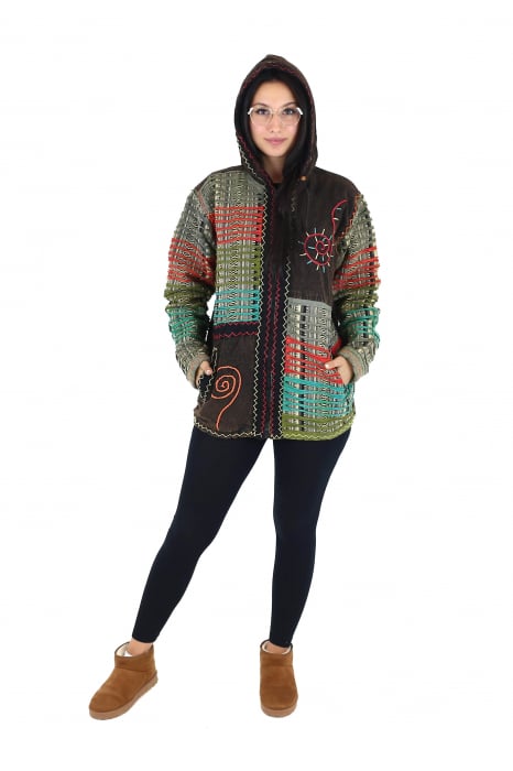 Jacheta din bumbac captusita din polar razor-cut si broderie - Multicolor [3]