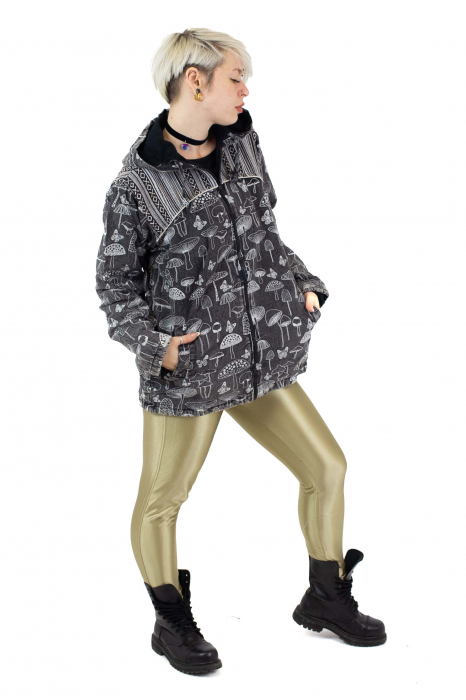 Jacheta din bumbac cu fermoar regular fit - Mushrooms - Negru [3]