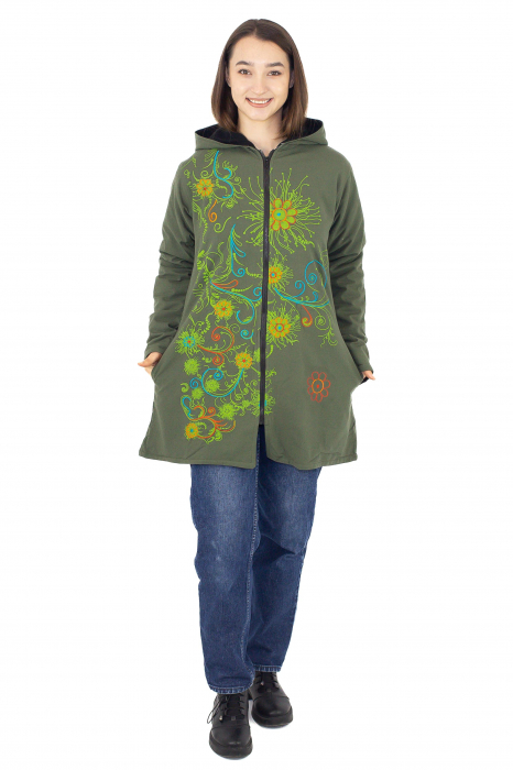 Jachetă din bumbac și polar cu broderie - Verde [3]