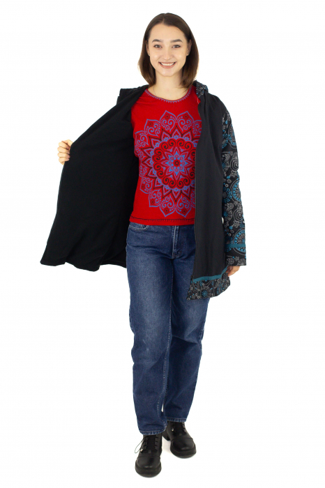 Jachetă din bumbac și polar Half Mandala - Negru [3]