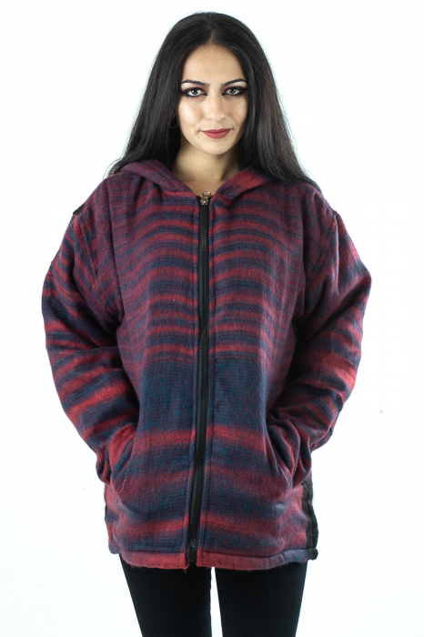 Jacheta din fir subtire de lana - Negru cu rosu [1]