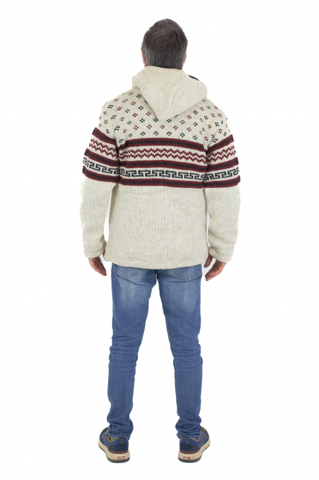 Jacheta din lana cu motive Scandinave - Alb cu Visiniu [10]