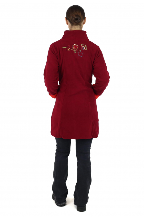 Jacheta din polar cu fermoar ascuns si nasturi voluminosi - Visiniu [5]