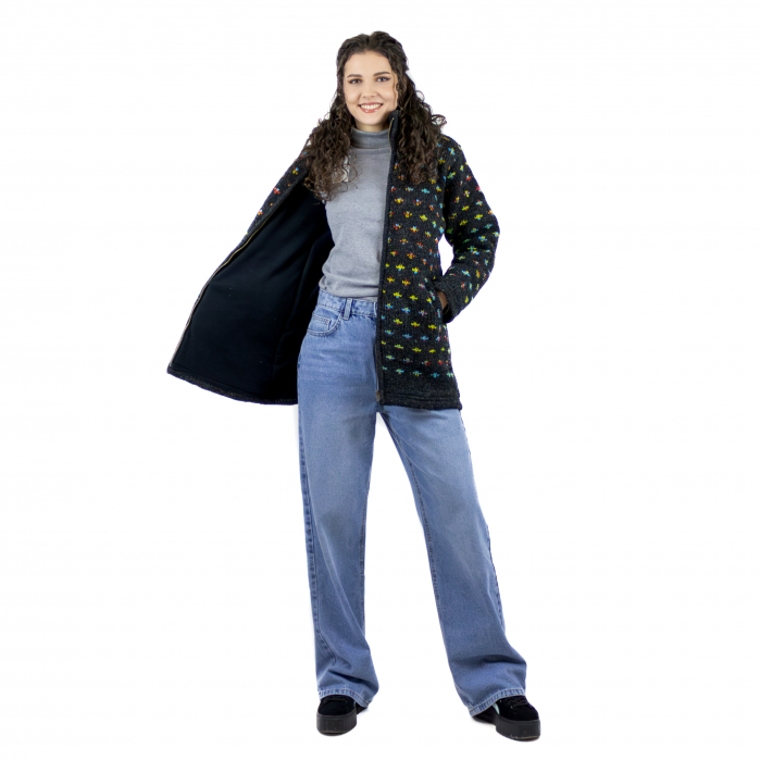Jachetă lungă, cambrată, din lână, căptușită cu polar - Multicolor [4]