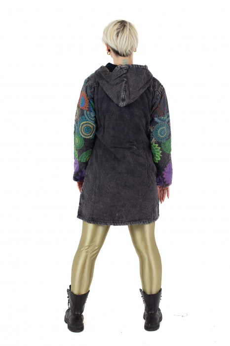 Jacheta lunga din bumbac cambrata cu fermoar - Multicolor [4]