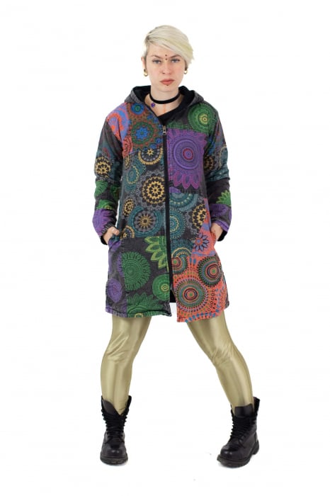 Jacheta lunga din bumbac cambrata cu fermoar - Multicolor [2]