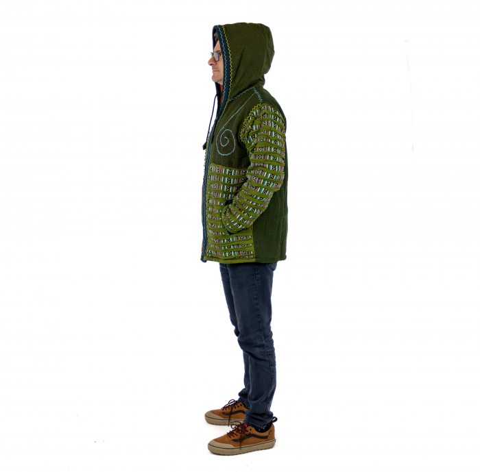 Jachetă unisex din bumbac căptușită din polar razor-cut și broderie - Verde [3]