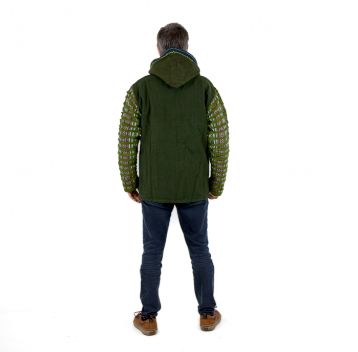 Jachetă unisex din bumbac căptușită din polar razor-cut și broderie - Verde [4]