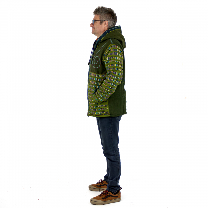 Jachetă unisex din bumbac căptușită din polar razor-cut și broderie - Verde [2]