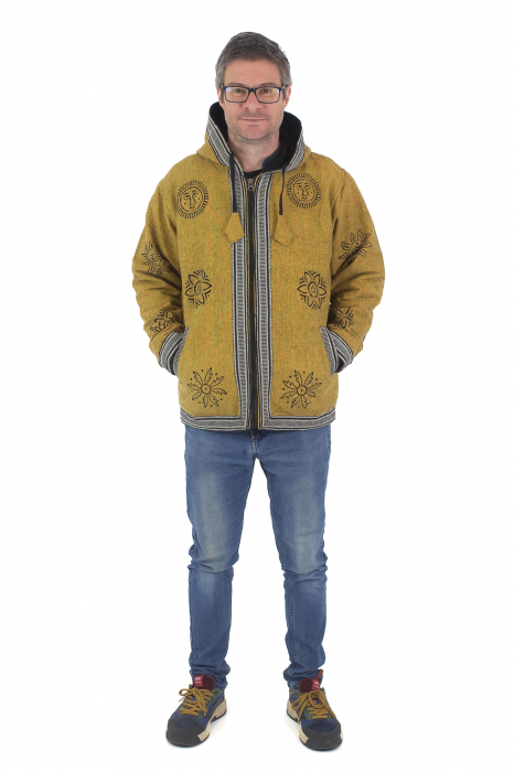 Jacheta unisex din bumbac si polar si polar cu print Mustar [6]