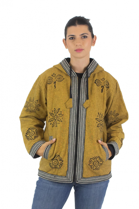 Jacheta unisex din bumbac si polar si polar cu print Mustar [2]