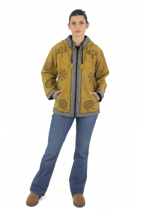 Jacheta unisex din bumbac si polar si polar cu print Mustar [8]