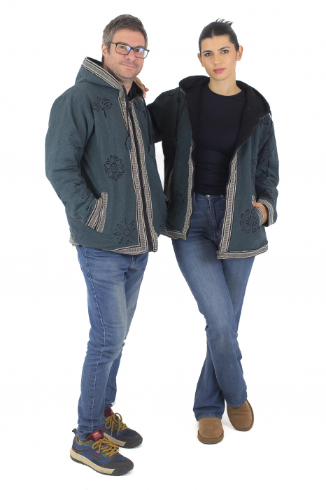Jacheta unisex din bumbac si polar si polar cu print Mustar [5]