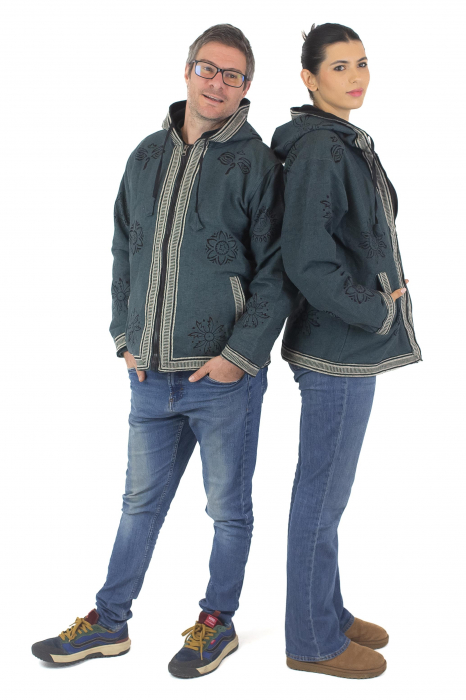 Jacheta unisex din bumbac si polar si polar cu print Mustar [7]