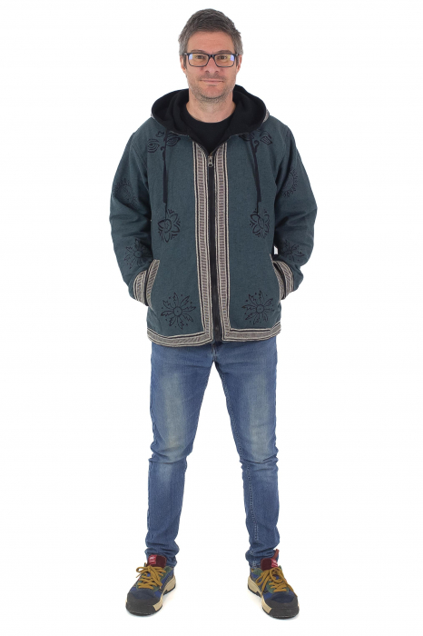 Jacheta unisex din bumbac si polar si polar cu print Mustar [6]