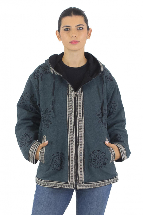 Jacheta unisex din bumbac si polar si polar cu print Mustar [4]