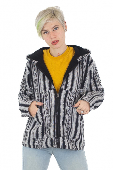 Jacheta unisex gheri din bumbac si polar - Negru [2]
