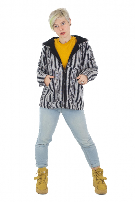 Jacheta unisex gheri din bumbac si polar - Negru [5]