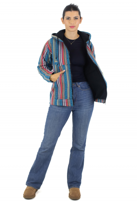 Jacheta unisex gheri din bumbac si polar - Turquoise [3]
