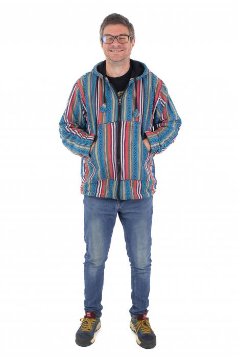Jacheta unisex gheri din bumbac si polar - Turquoise [9]