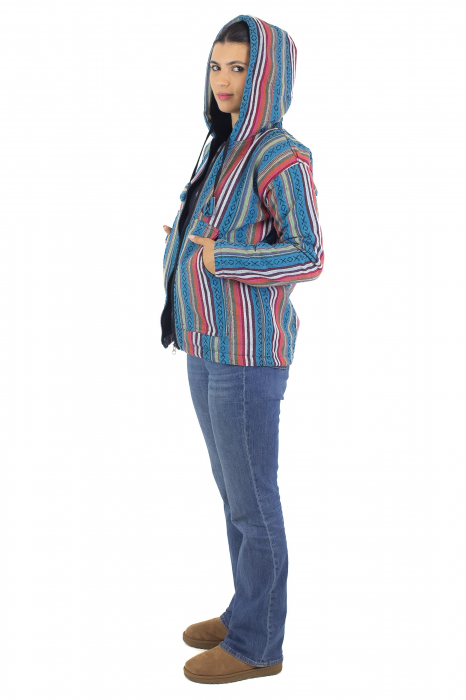 Jacheta unisex gheri din bumbac si polar - Turquoise [8]