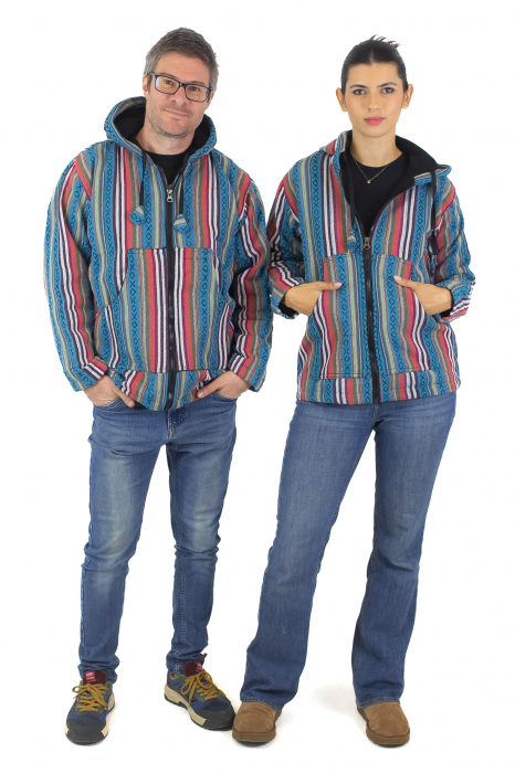 Jacheta unisex gheri din bumbac si polar - Turquoise [4]