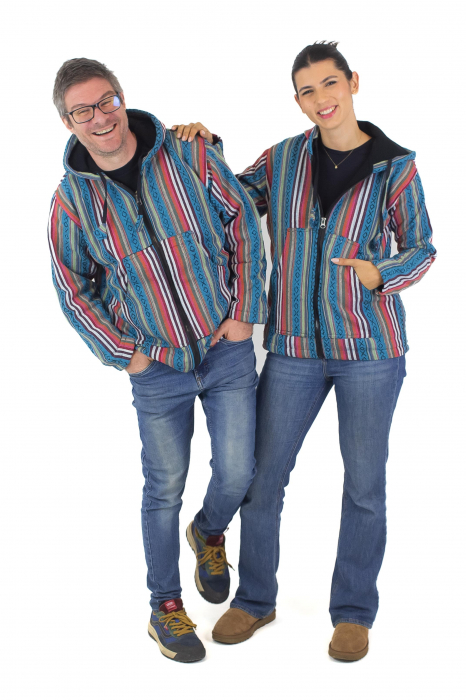 Jacheta unisex gheri din bumbac si polar - Turquoise [5]