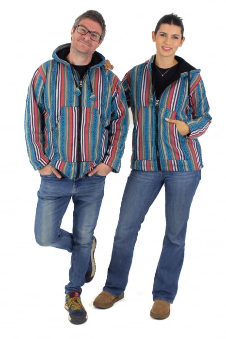 Jacheta unisex gheri din bumbac si polar - Turquoise [6]