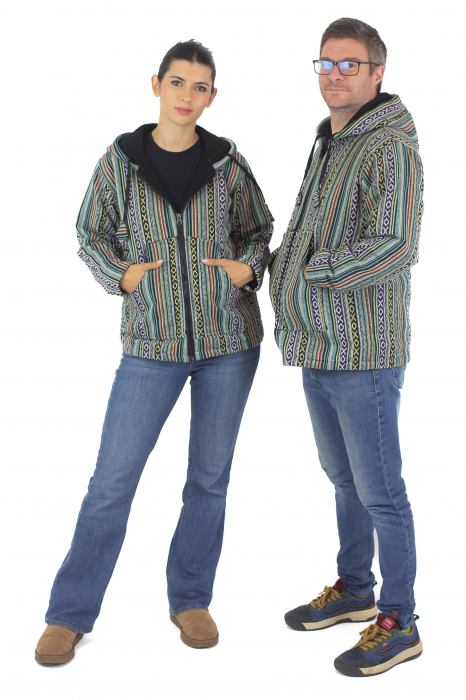 Jacheta unisex gheri din bumbac si polar - Verde [4]