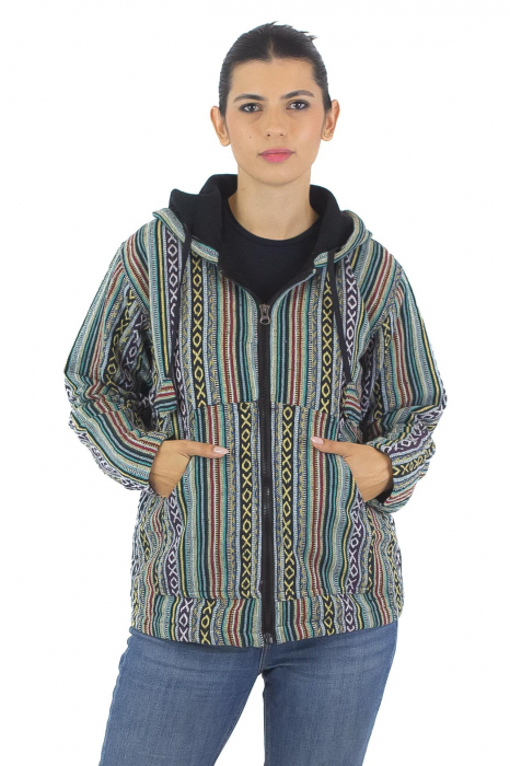 Jacheta unisex gheri din bumbac si polar - Verde [2]