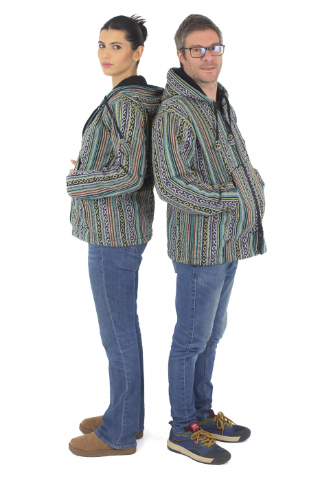 Jacheta unisex gheri din bumbac si polar - Verde [8]