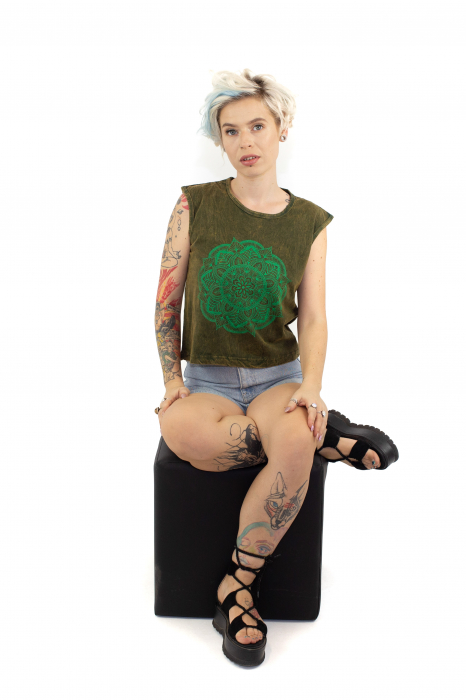 Maiou cu print lotus - Khaki [5]