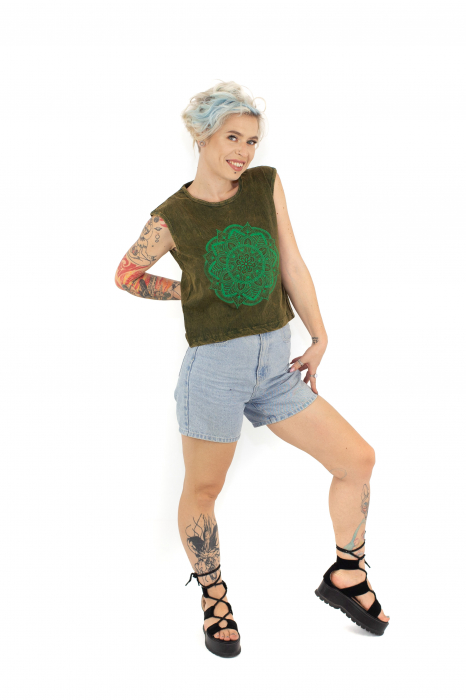 Maiou cu print lotus - Khaki [3]