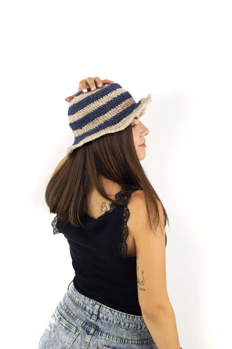 Palarie din 100% canepa in stil marinar - Albastru si crem [2]