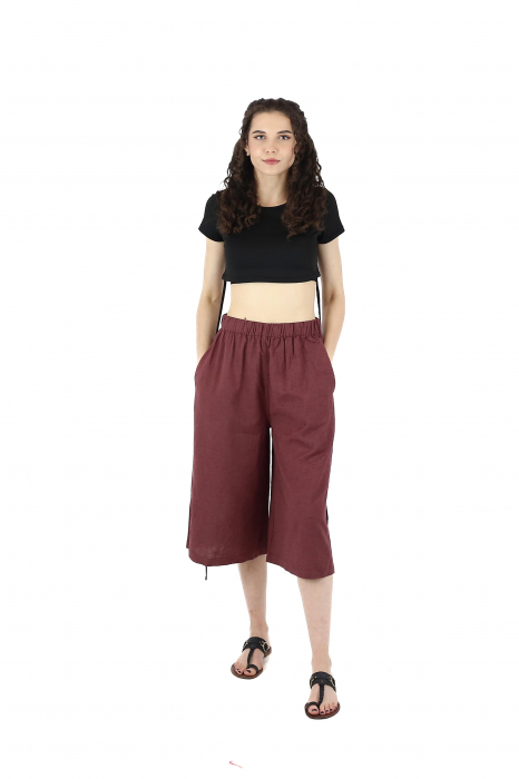Pantaloni 3/4 dama din bumbac si canepa - Wine [2]